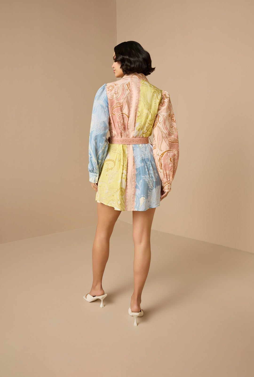 Hemant and Nandita Fiza Short Dress with Buckle Belt in Multi