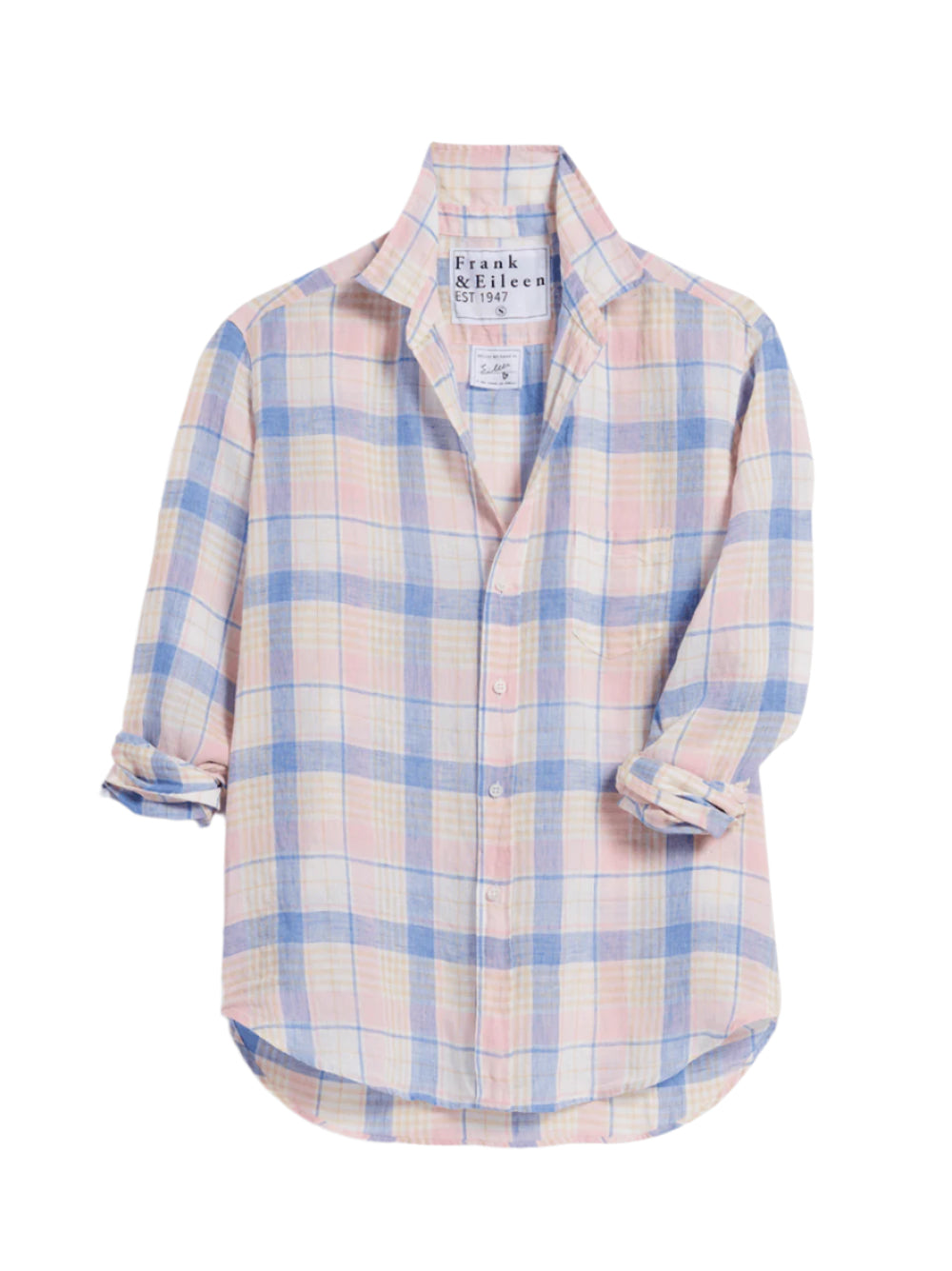 Frank & Eileen Relaxed Button-Up Shirt in Pink/Sand/Blue Plaid