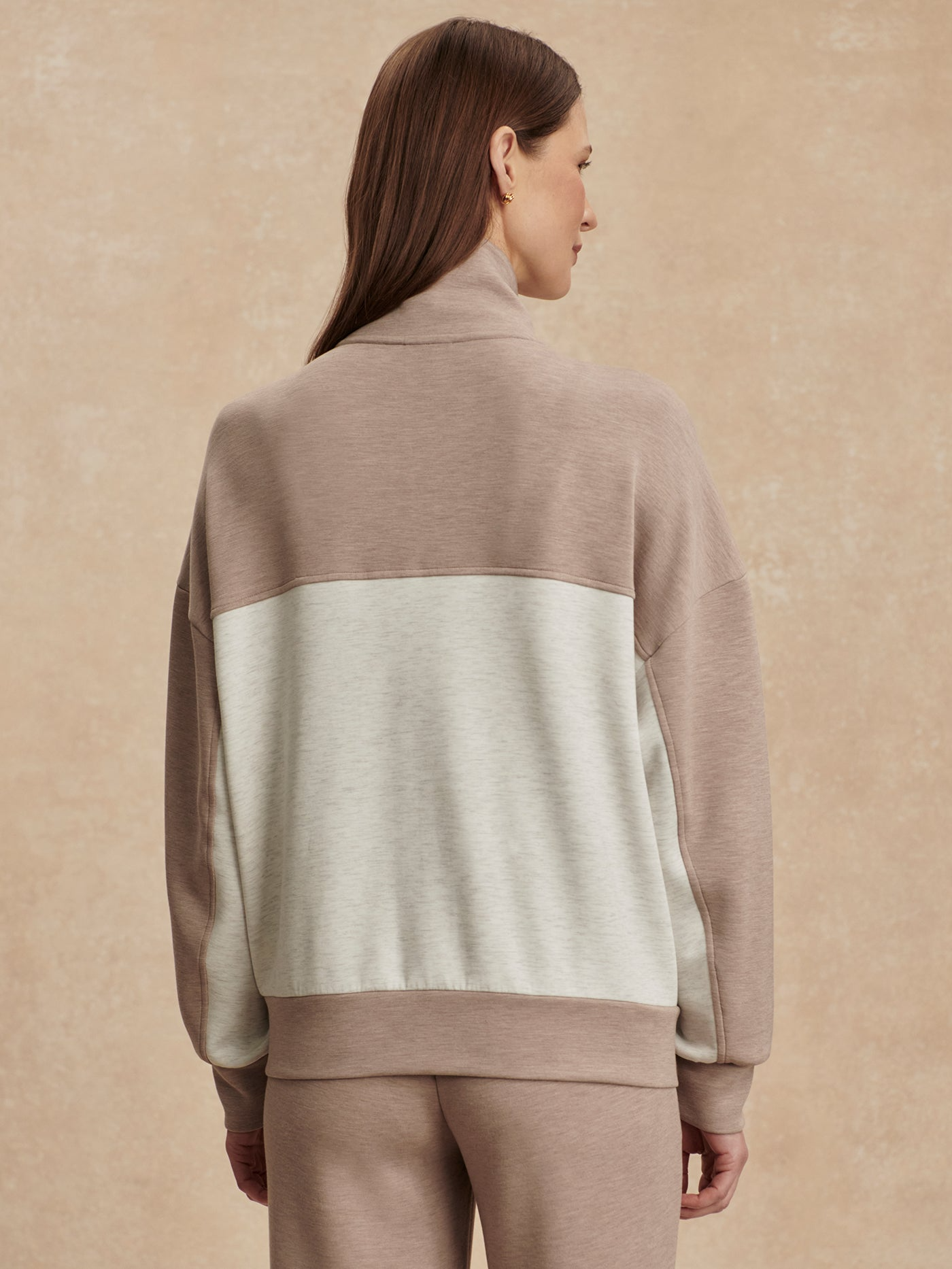 Varley Garcia Two-Tone Zip-Through Sweat in Ivory Marl/Taupe Marl