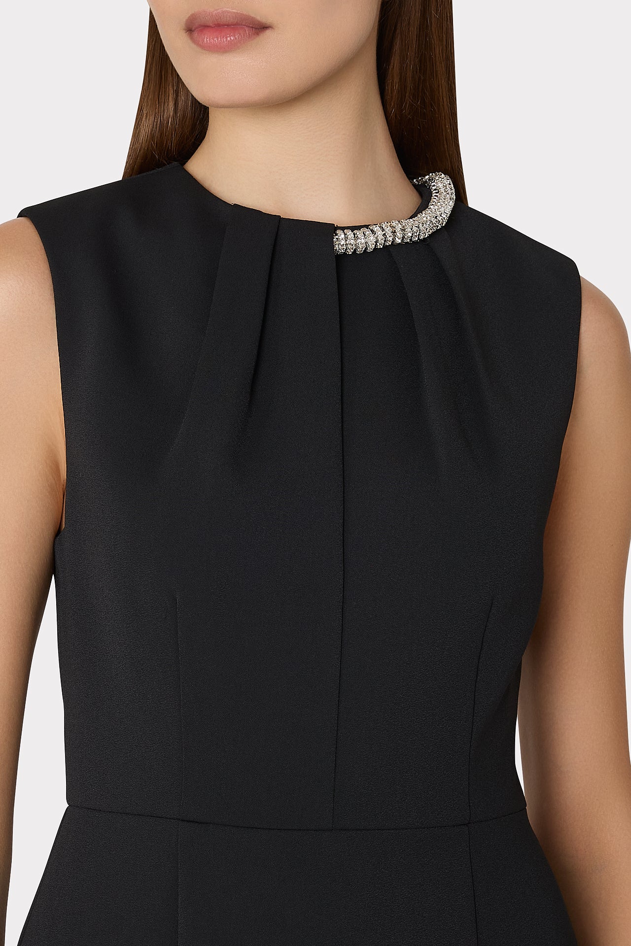 Milly Nyra Crepe Crystal Embellished Dress in Black