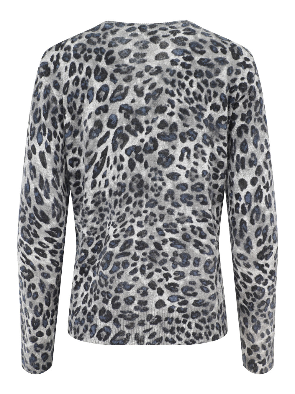 Kinross Cashmere Leopard Crew in Sterling Multi