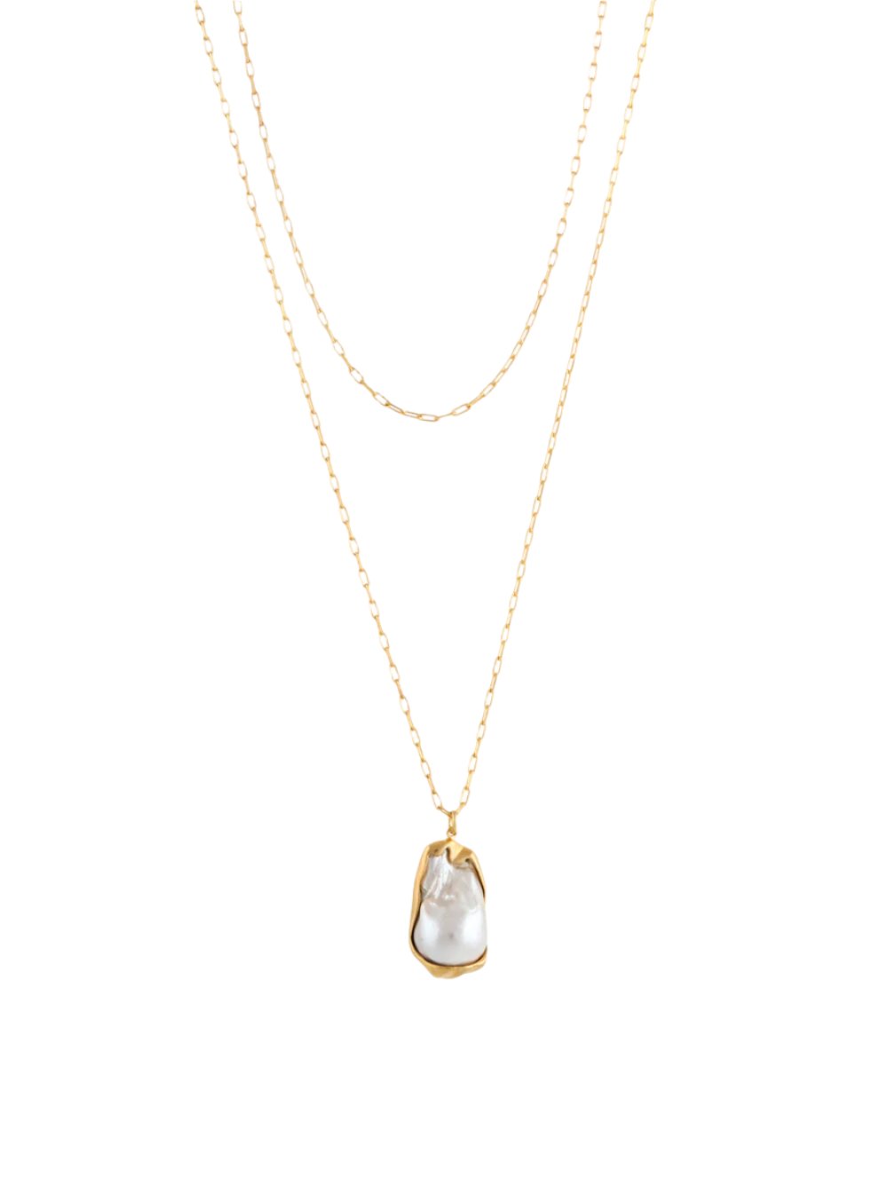 Joanna Constantine Double Layer Chain Pearl Pendant in Gold