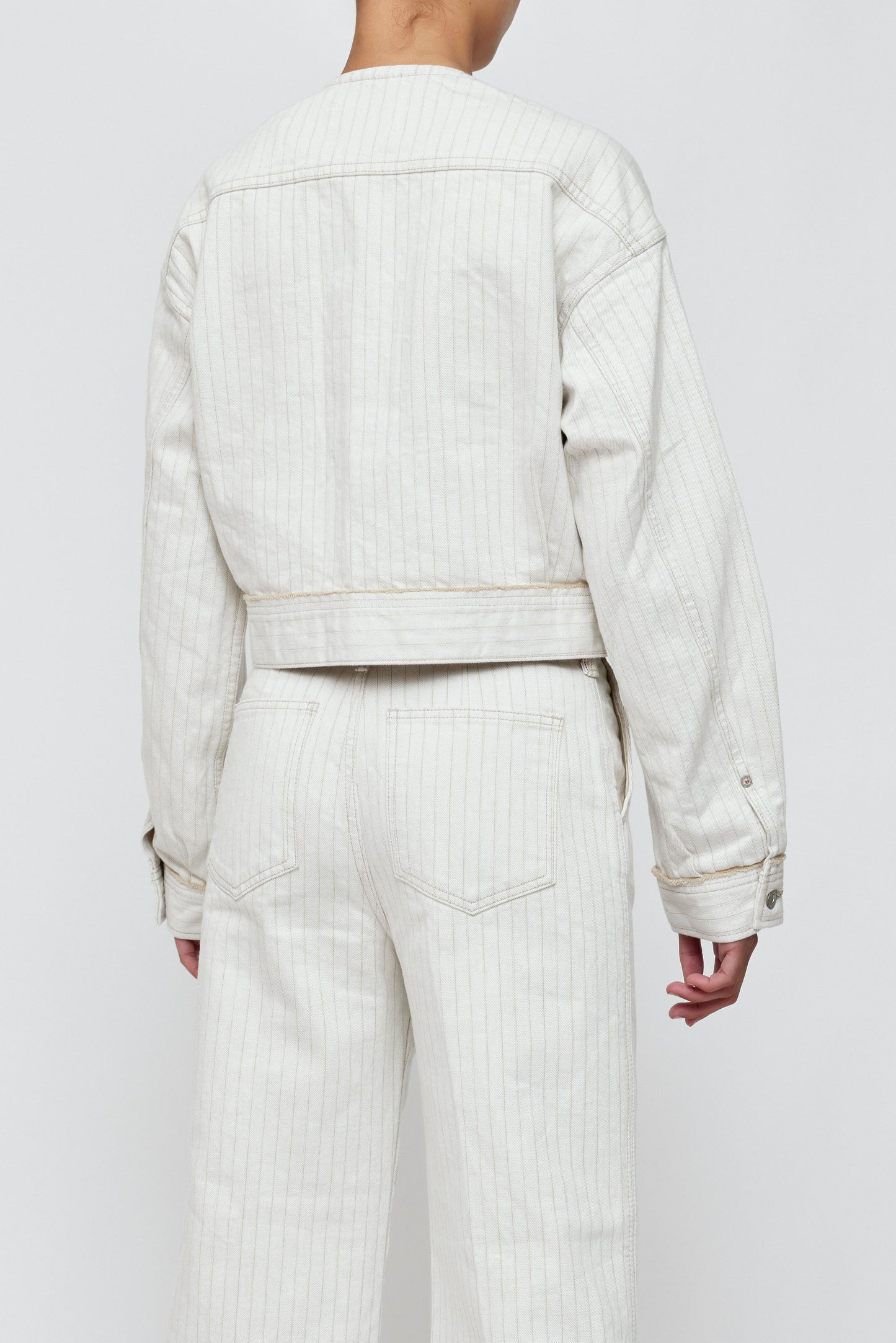 Moussy Vintage Fords No Collar Cropped Jacket in Mix-White