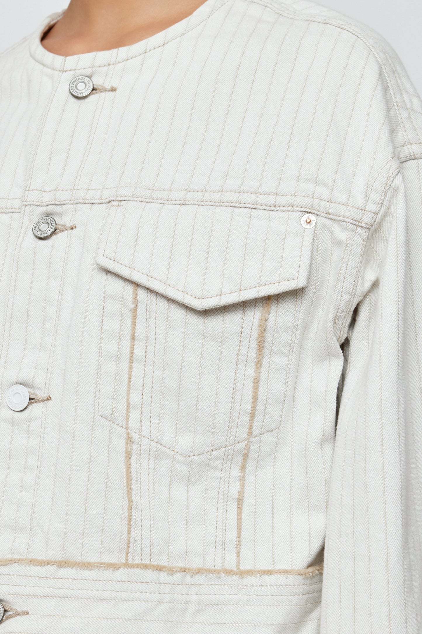 Moussy Vintage Fords No Collar Cropped Jacket in Mix-White