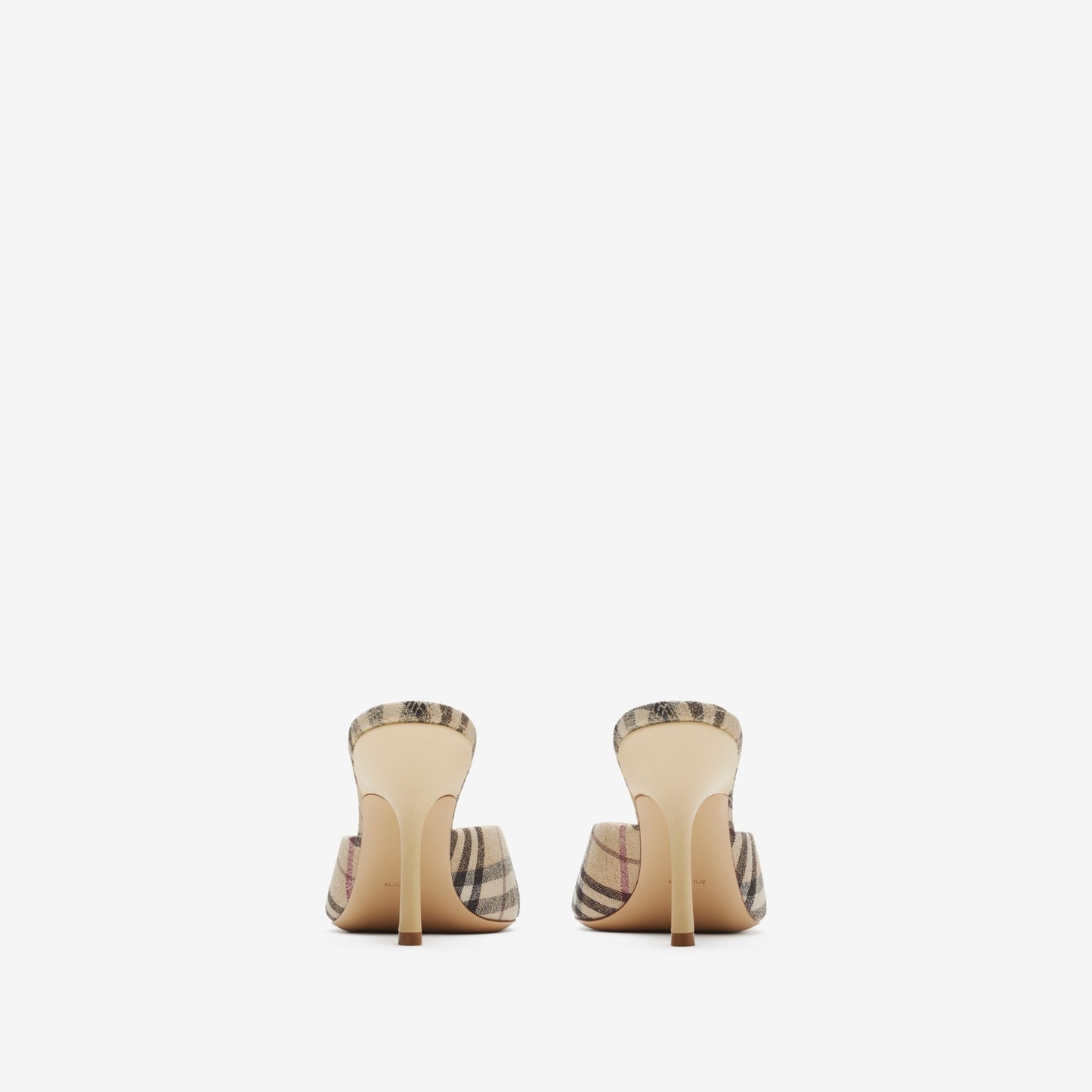 Burberry Check Linen Blend Mews High Mules in Alabaster