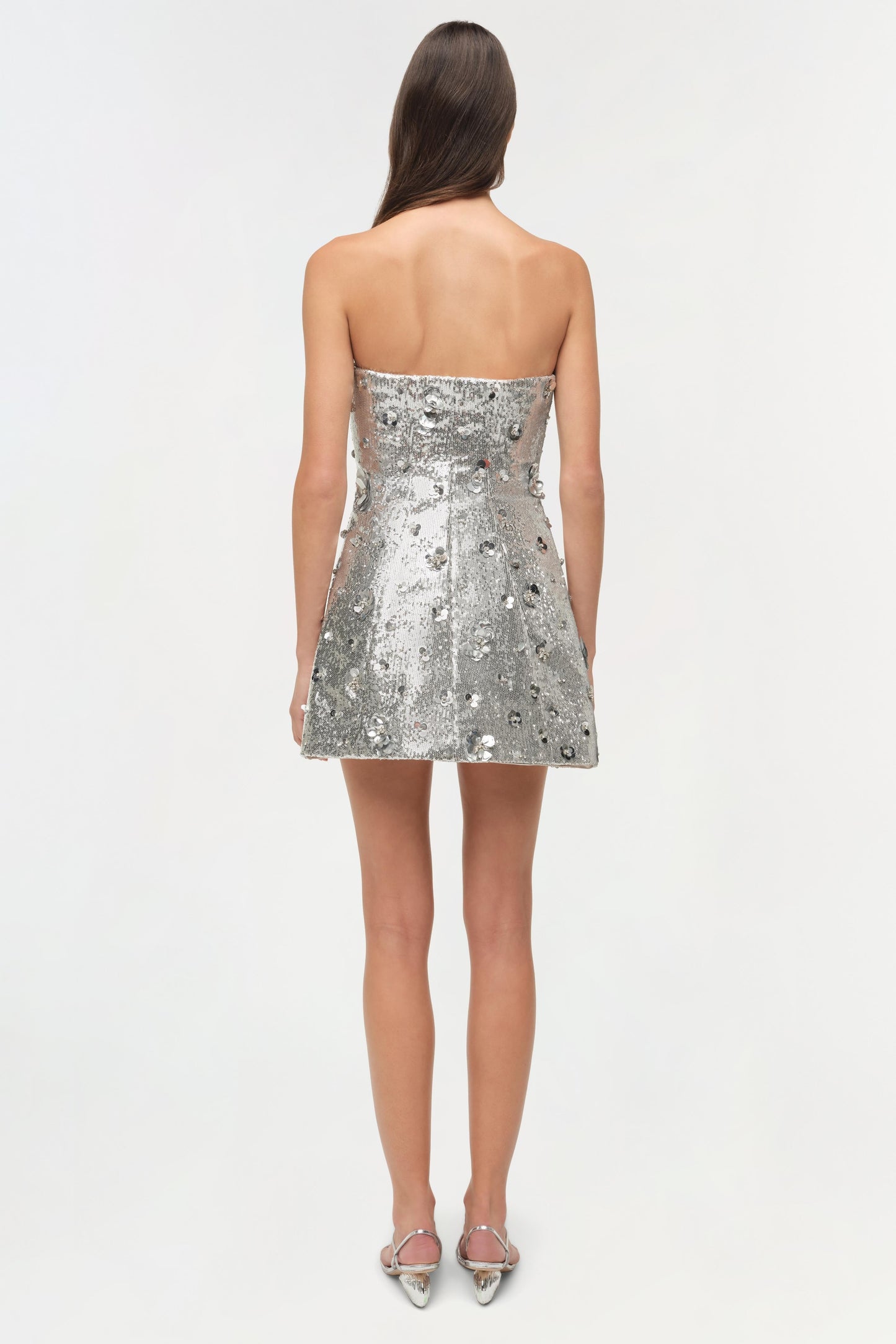 Simkhai Arta Embellished Sequin Bustier Mini Dress in Silver