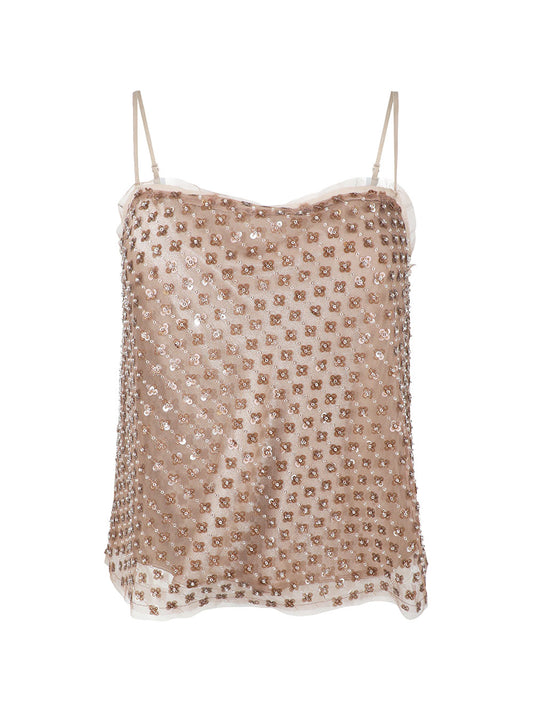 Vince Beaded Sequin Straight Cami in Fawn