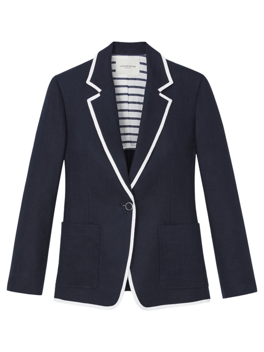 Lafayette 148 Blazer With Contrast Tipping in Ink