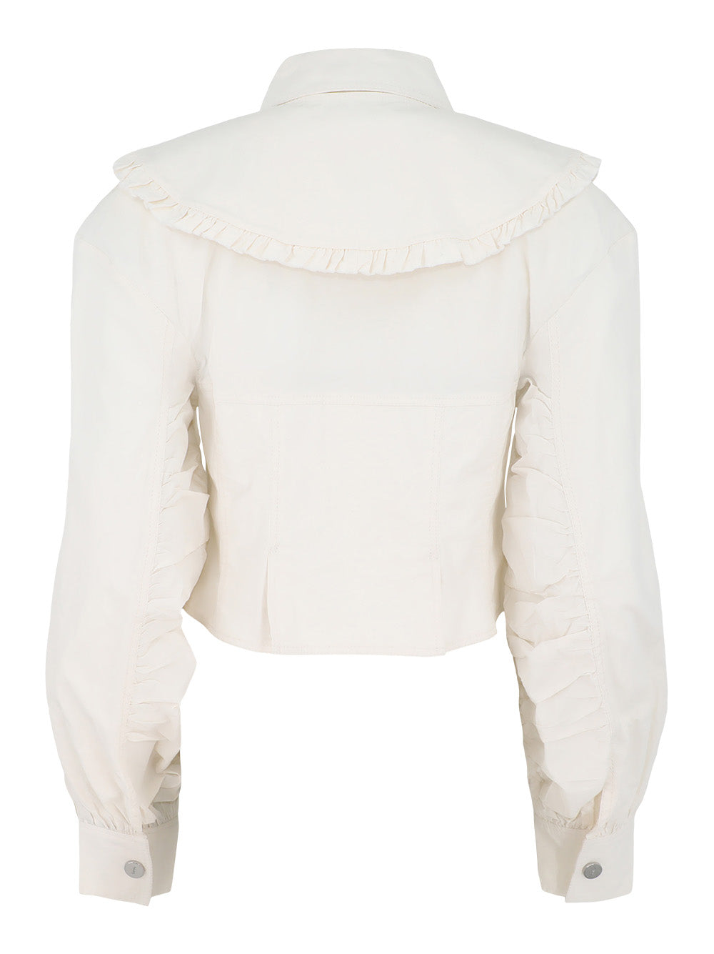 Ganni Washed Stretch Cotton Bomber Jacket in Egret