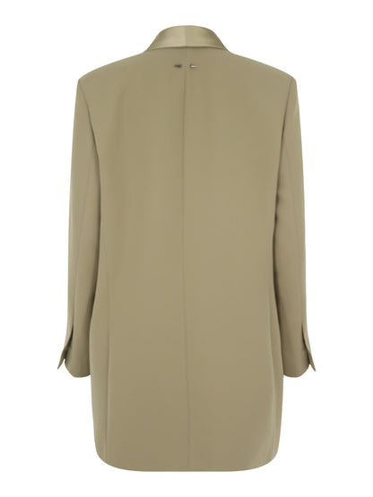 Barbara Bui Crepe Straight Fit Suit Jacket with Satin Collar in Olive