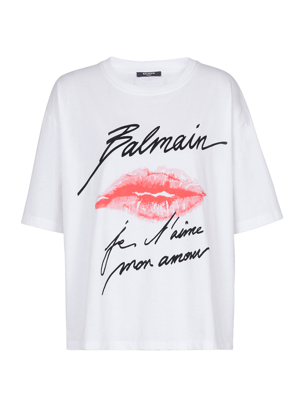 Balmain Short-Sleeved Kiss Print T-Shirt in Blanc/Noir/Rouge