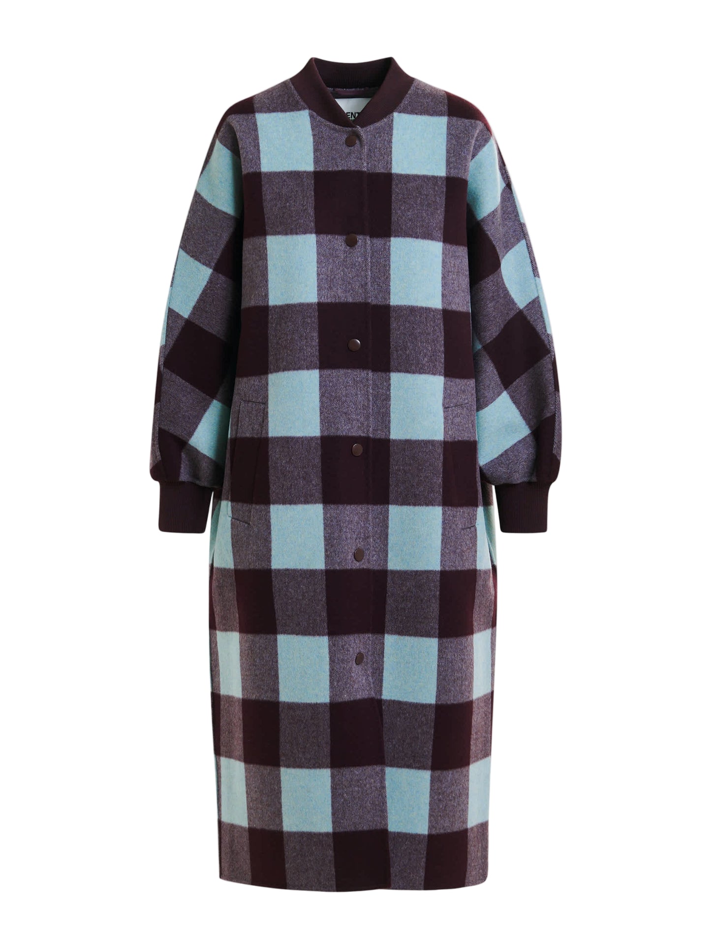Essentiel Antwerp Ifit Deep Burgundy and Blue Wool Check Coat