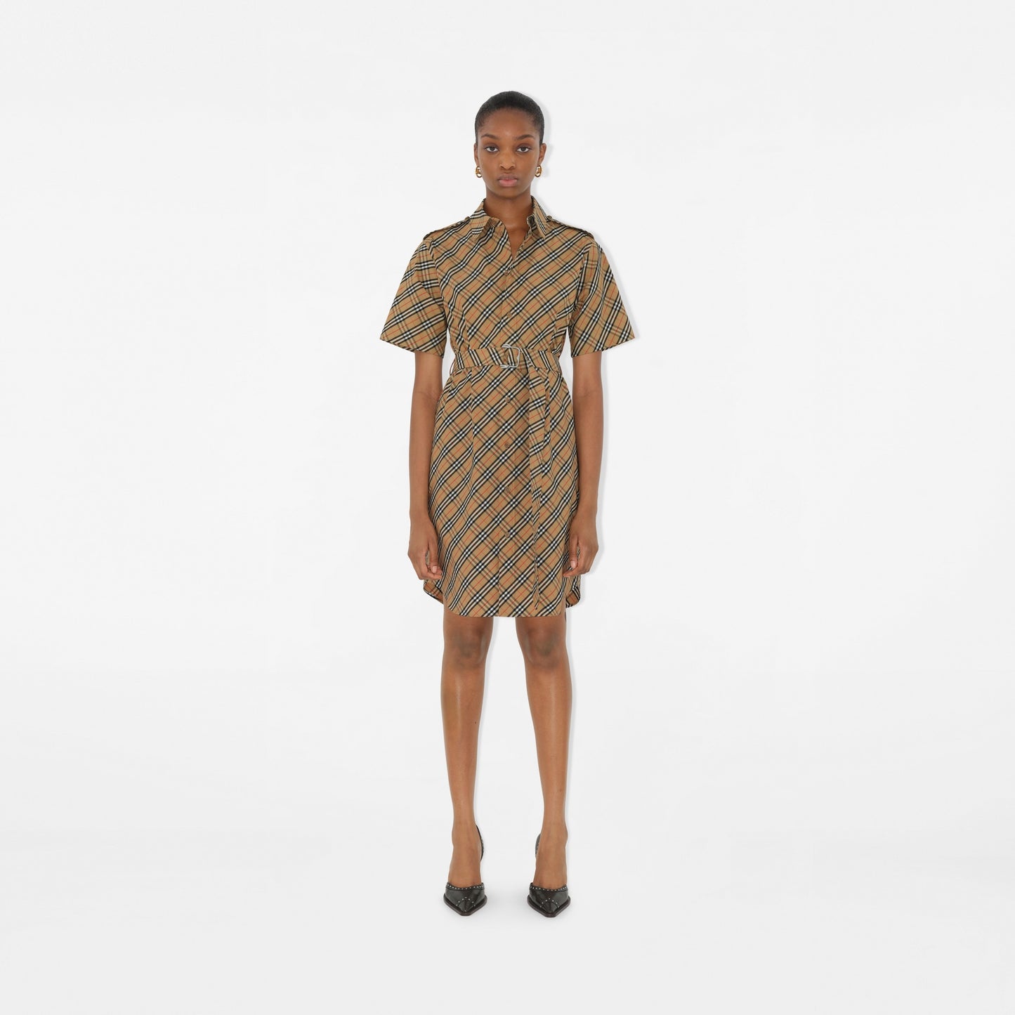Burberry Check Cotton Shirt Dress in Sand