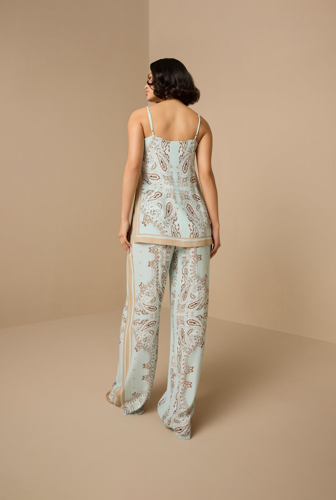 Hemant and Nandita Navi High Slit Top in Blue Brown