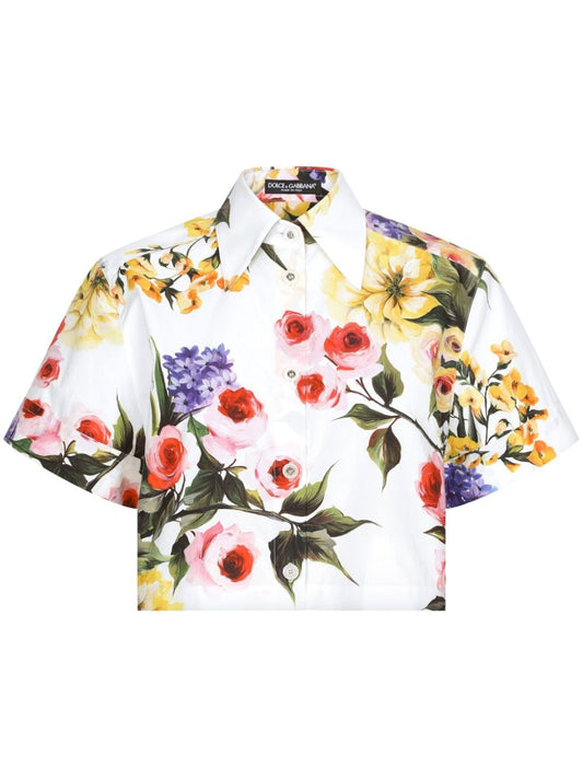 Dolce & Gabbana Floral-Print Cotton Cropped Shirt