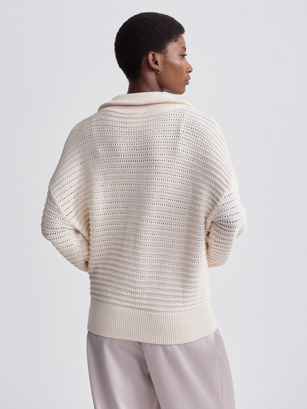 Varley Tara Pointelle Half-Zip Knit in Egret
