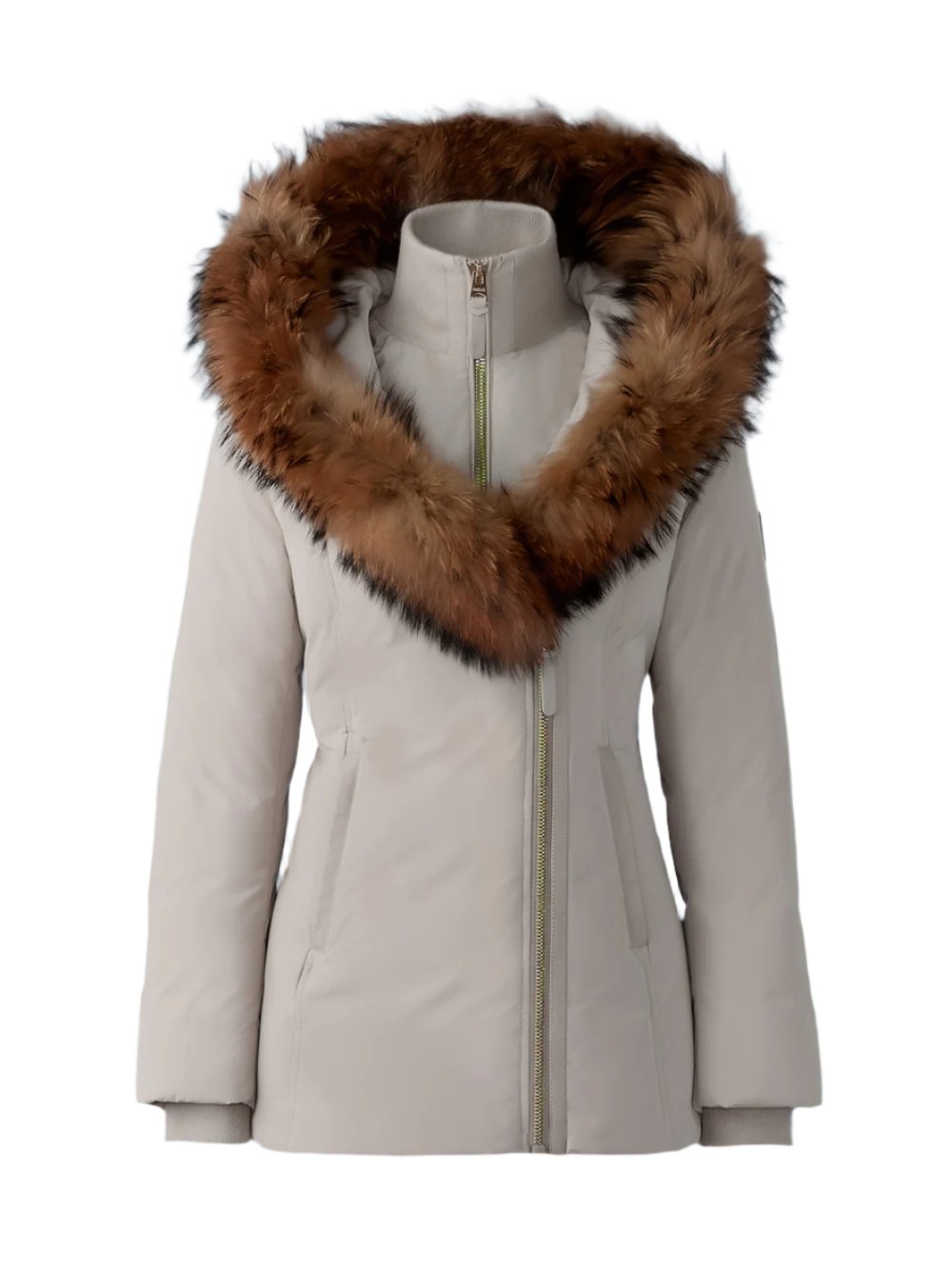 Mackage Down Coat with Natural Fur Collar in Trench Gold