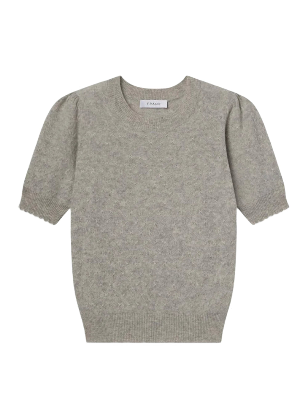 Frame Pointelle Puff Sleeve Sweater in Light Heather Grey