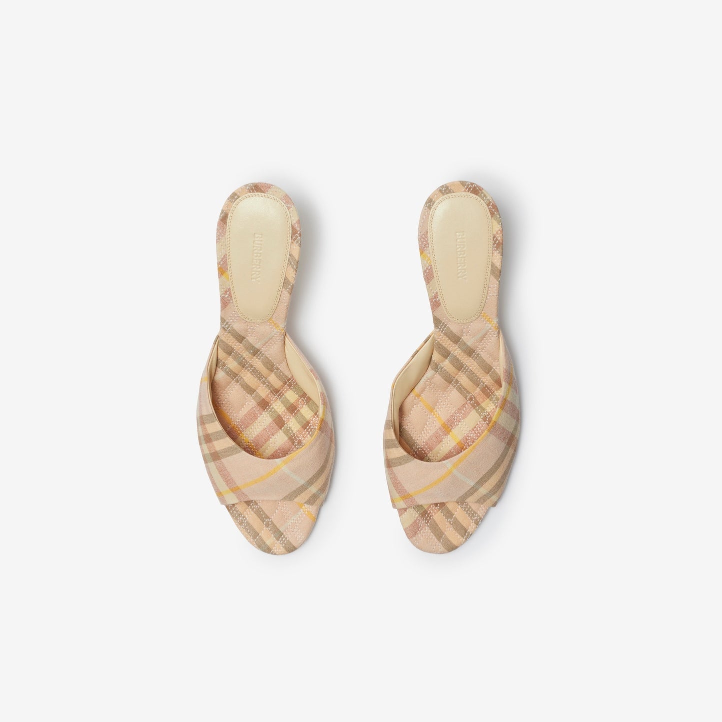 Burberry Check Linen Blend Mews Low Mules in Teacup