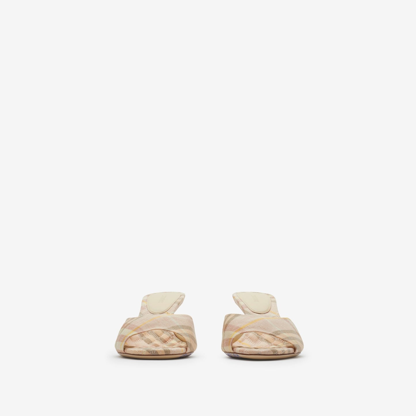Burberry Check Linen Blend Mews Low Mules in Teacup