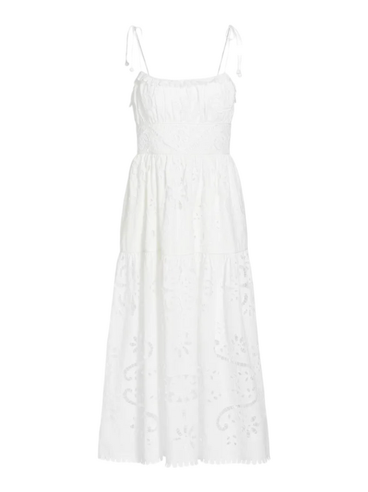 Sea Liat Embroidery Sleeveless A-Line Dress in White
