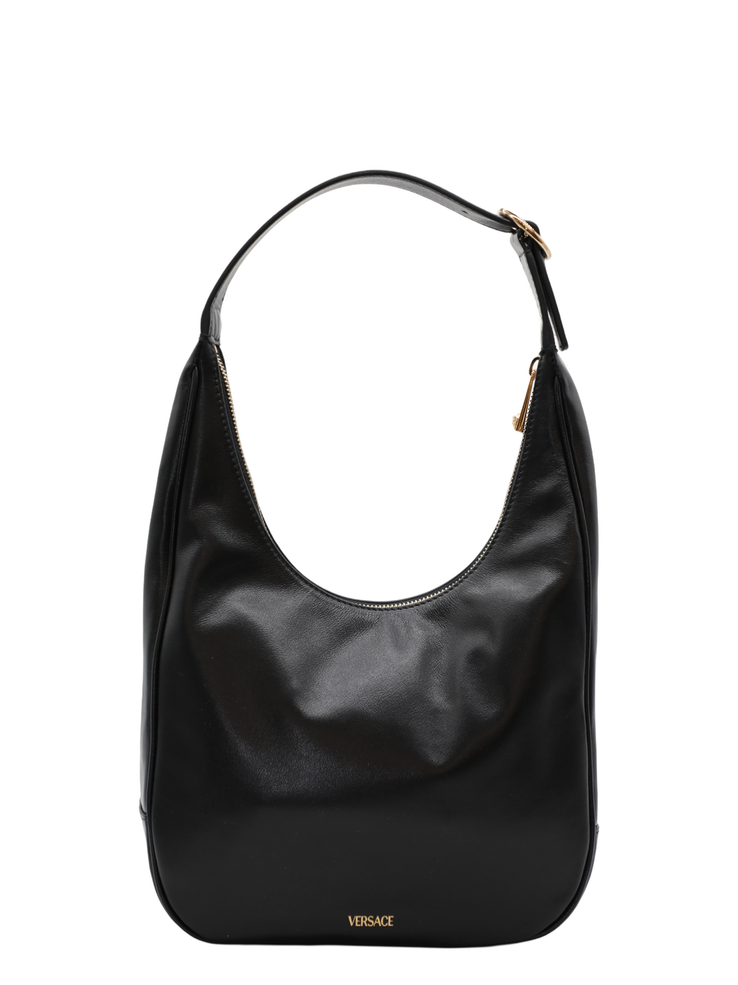 Versace Medium Hobo Calf Leather in Black/Versace Gold