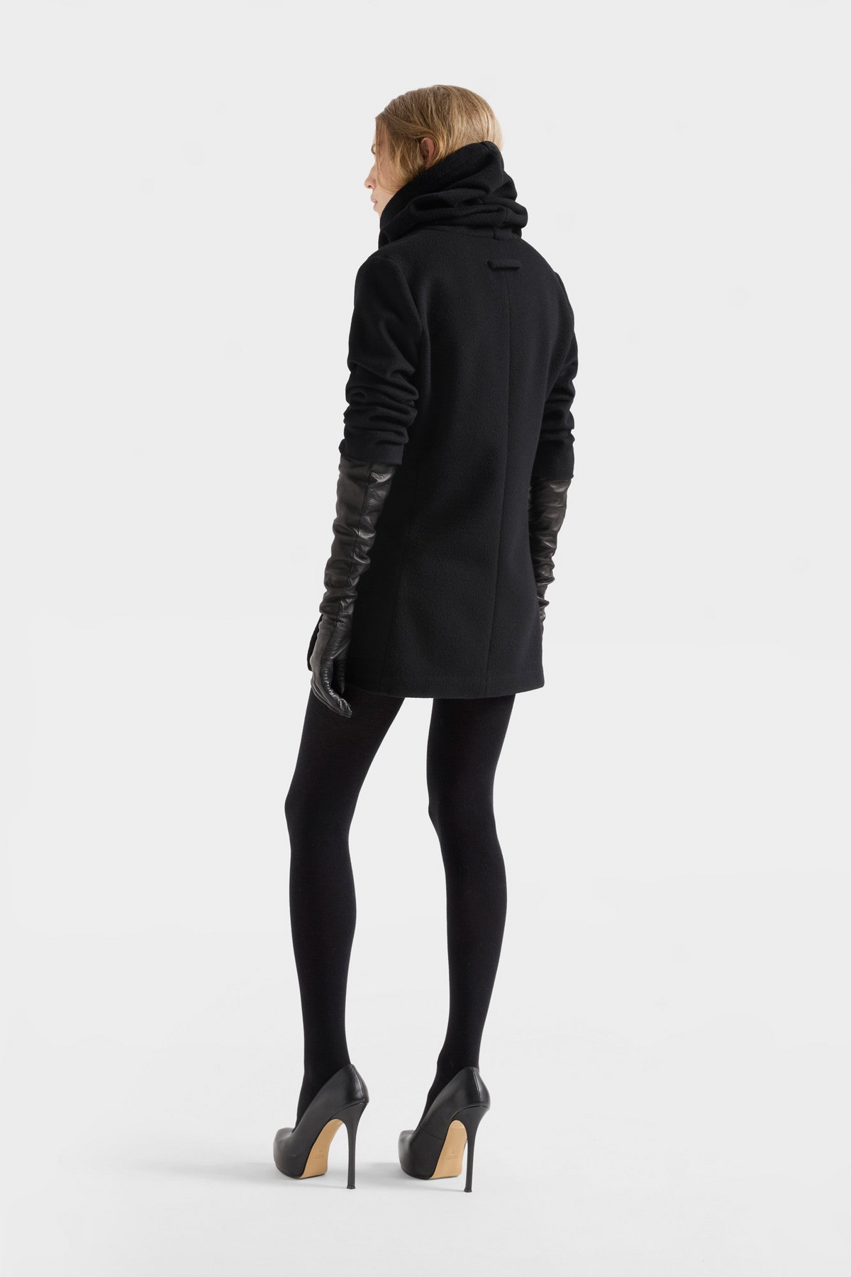 7 For All Mankind Ruched High Neck Dress in Wood Blend Black - Runway Collection