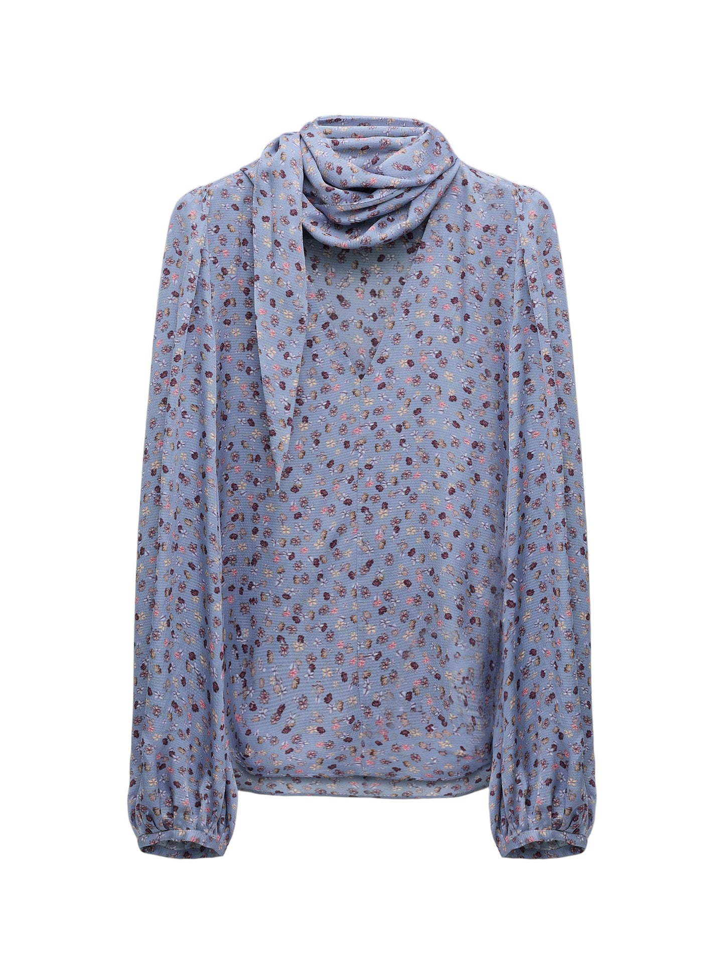 Dorothee Schumacher Printed Blouse in Hammered Satin in Baby Blossom Blue