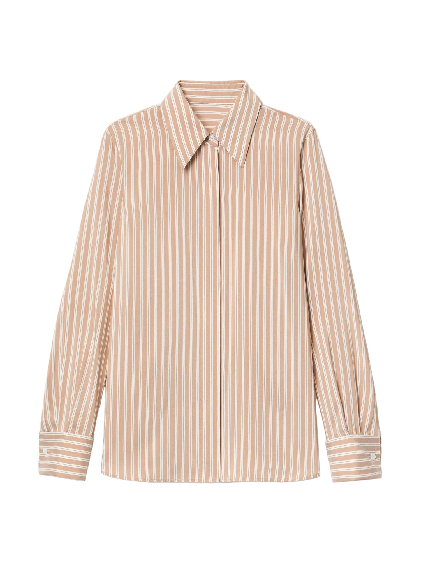 Lafayette 148 Striped Silk French Cuff Blouse in Camel Multi