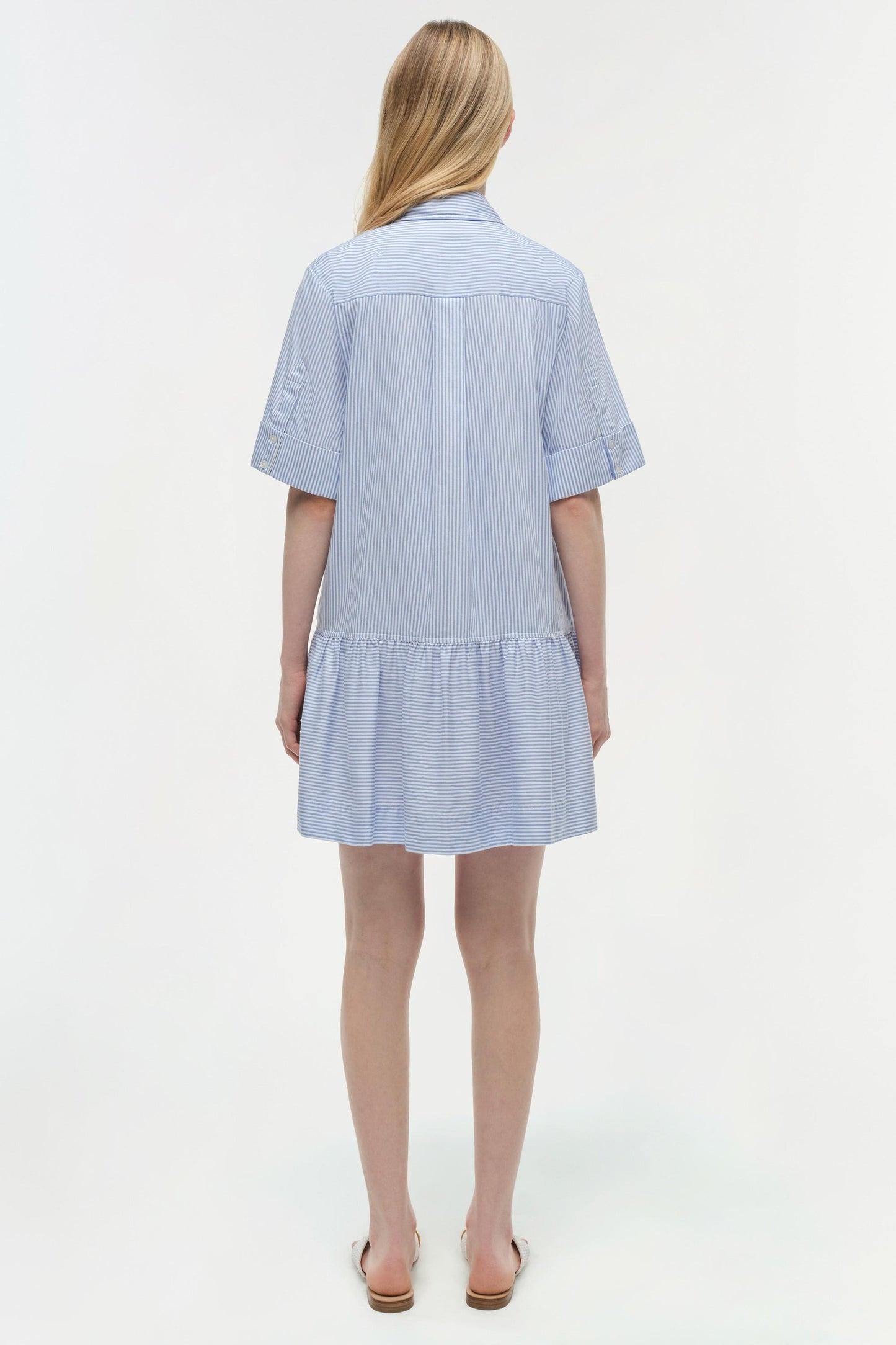 Simkhai Cris Short Sleeve Shirt Dress in Blue Hydrangea Stripe