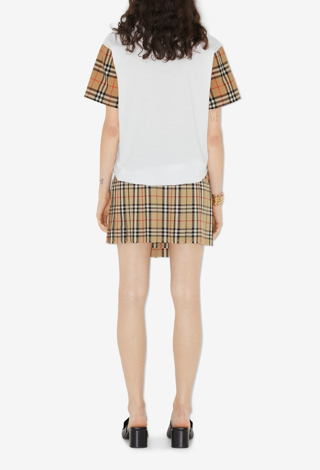 Burberry Carrick Check Sleeve Cotton T-Shirt in White