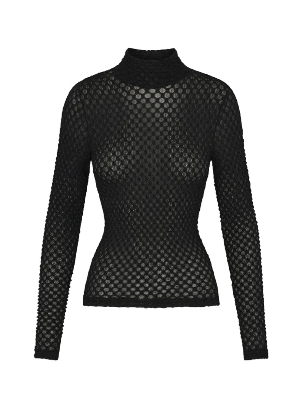 Frame Mesh Lace Turtleneck in Noir