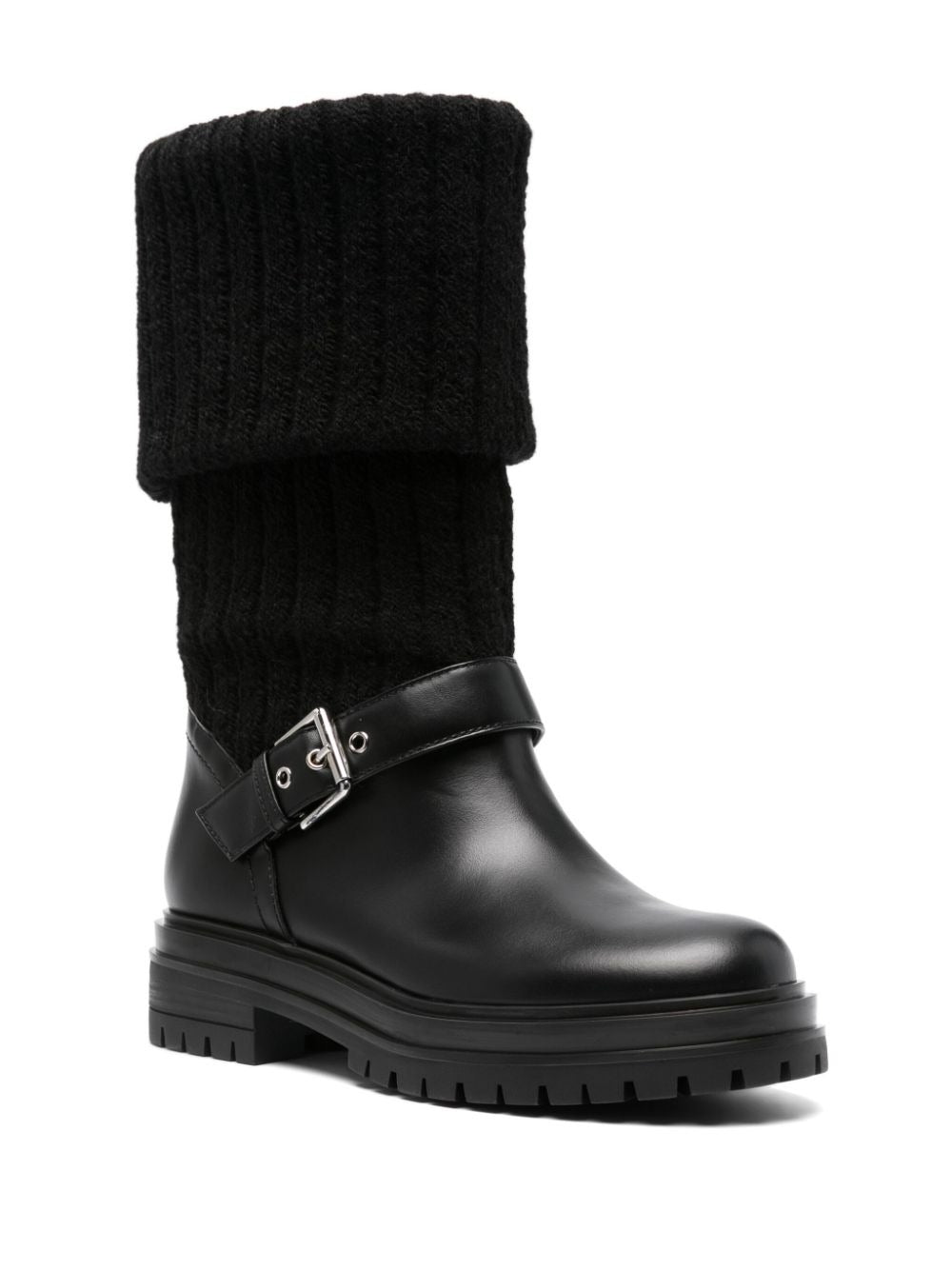 Gianvito Rossi Calf + Knit Chalet in Black/Black Nene