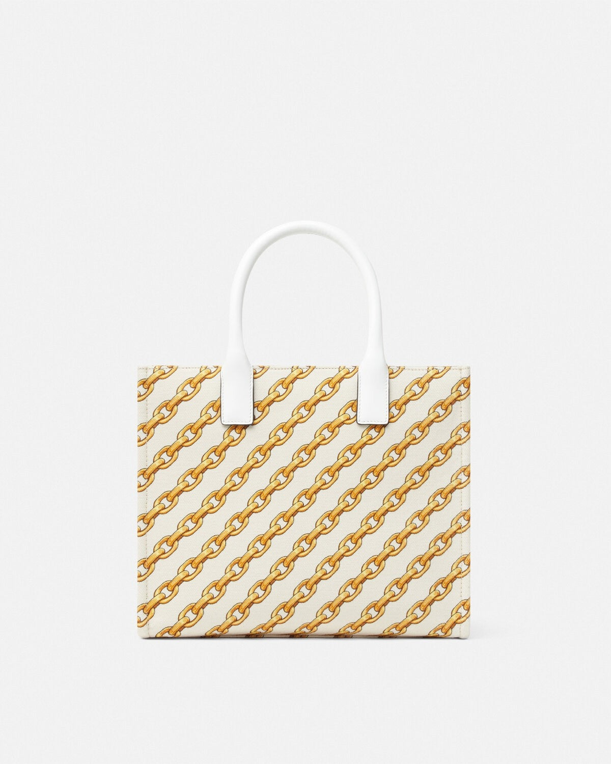 Versace Chain Stripes La Medusa Small Tote in Porcelain White/Multi/Gold