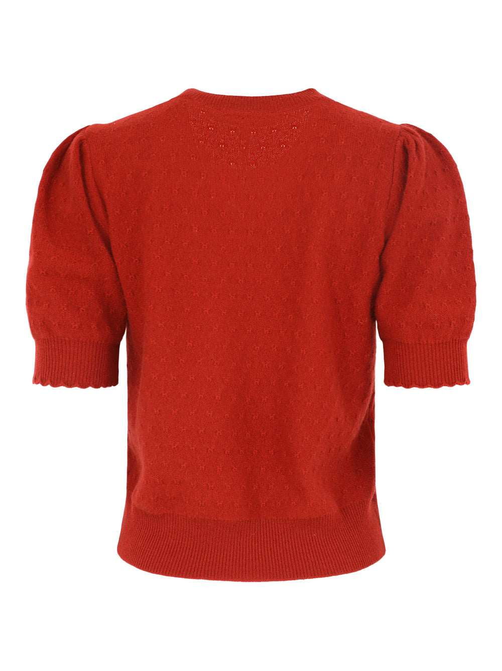 Frame Pointelle Puff Sleeve Sweater in Paprika