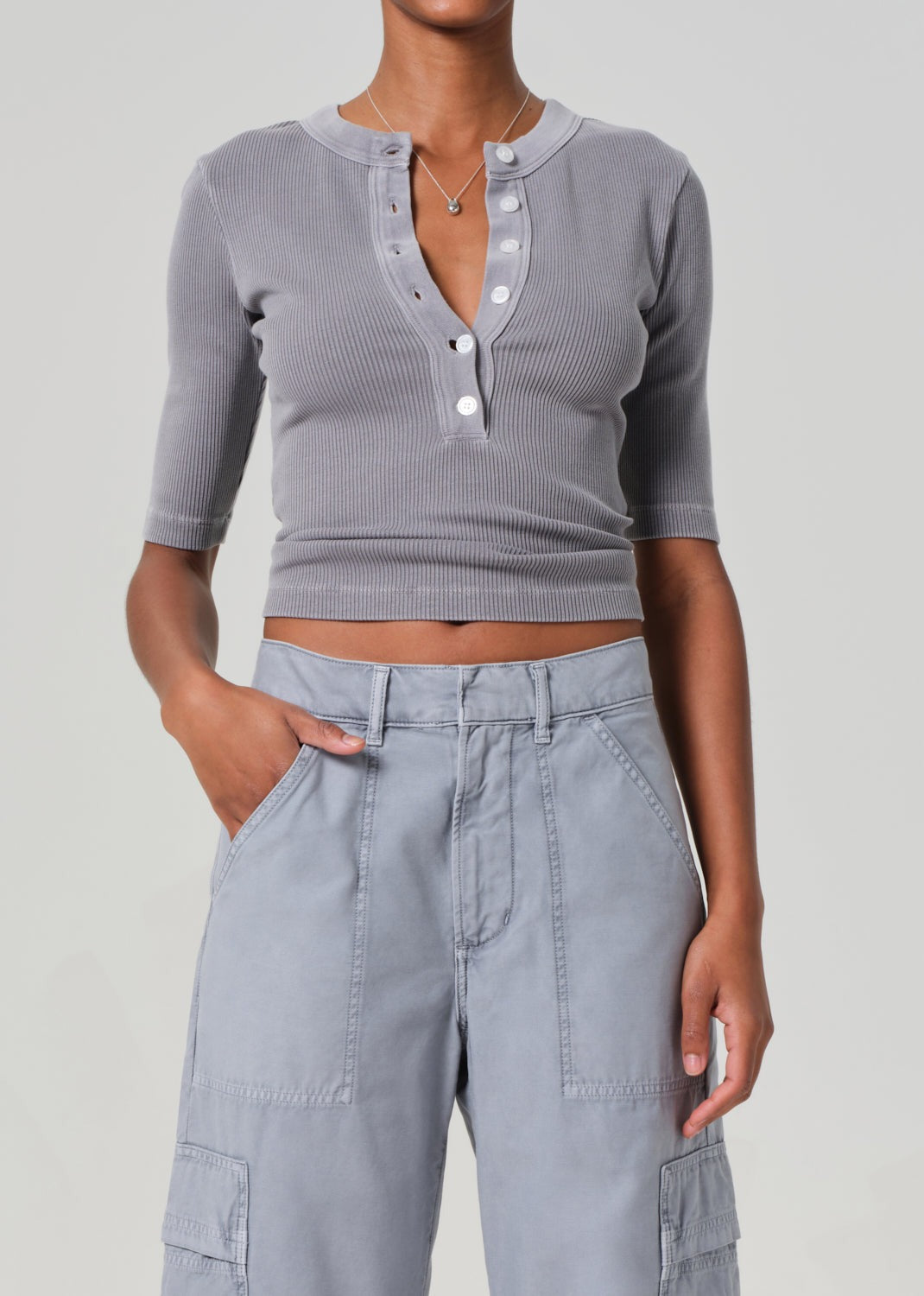 7 For All Mankind Nali Short Sleeve Henley in Balboa