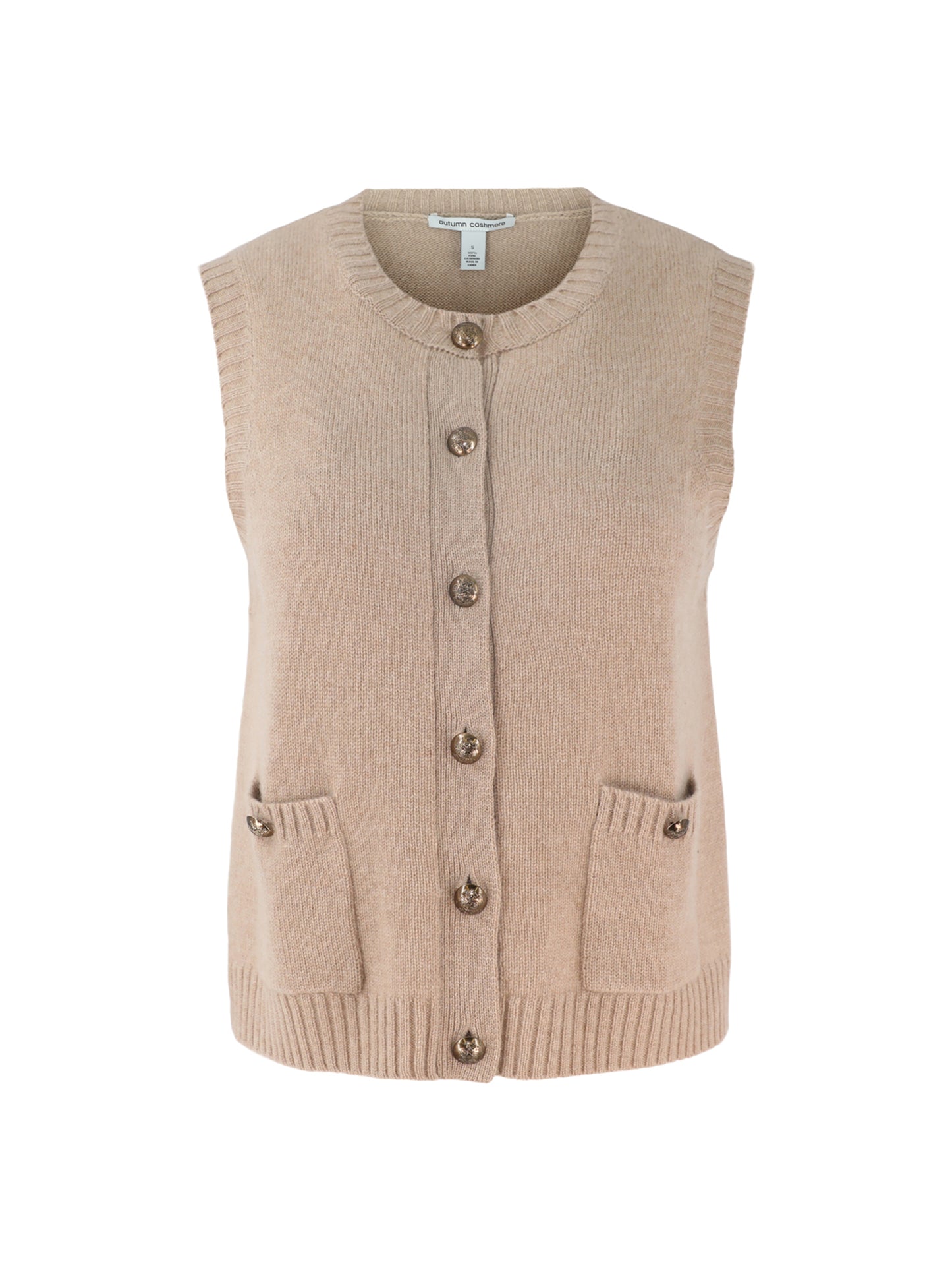 Autumn Cashmere Button Front Vest With Pockets in Cork