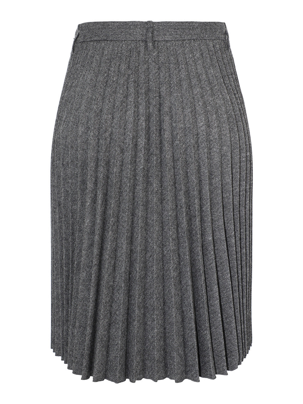 Vince Mid Rise Pleated Herringbone Midi Skirt in Charcoal