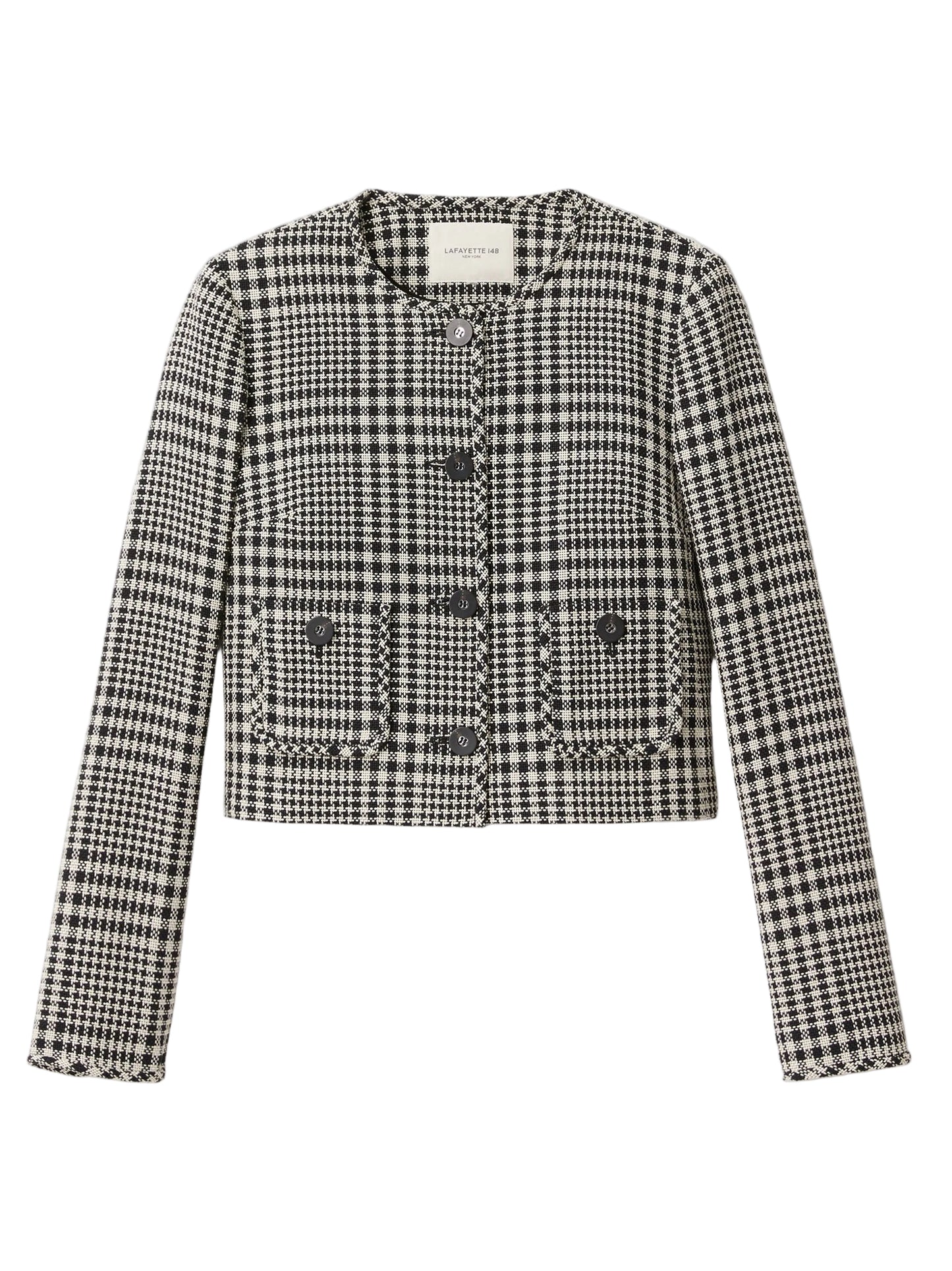 Grid Plaid Collarless Short Jkt