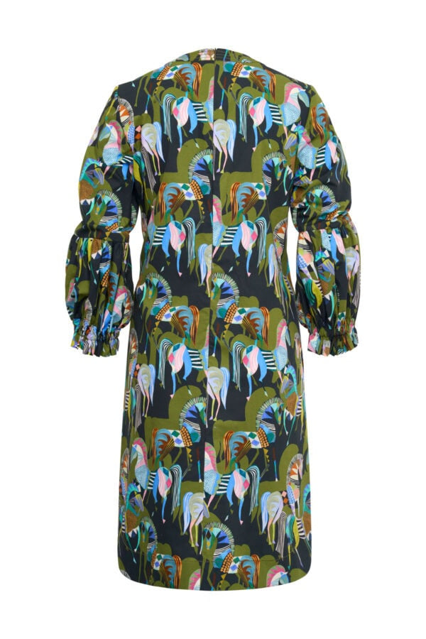 Maison Common Cotton Zebra Print Shift Dress in Green Multi