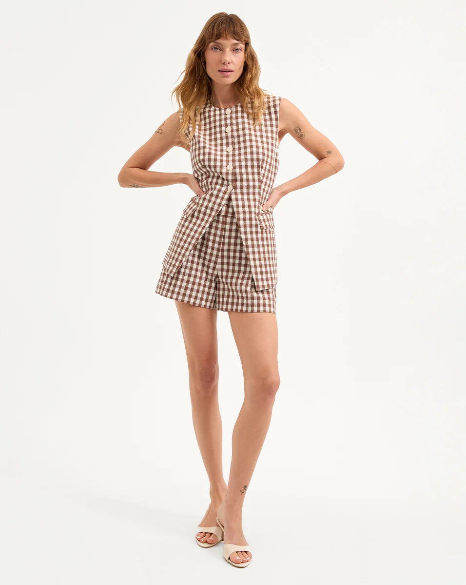Veronica Beard Lois Gingham Seersucker Vest in Light Chicory/Dove