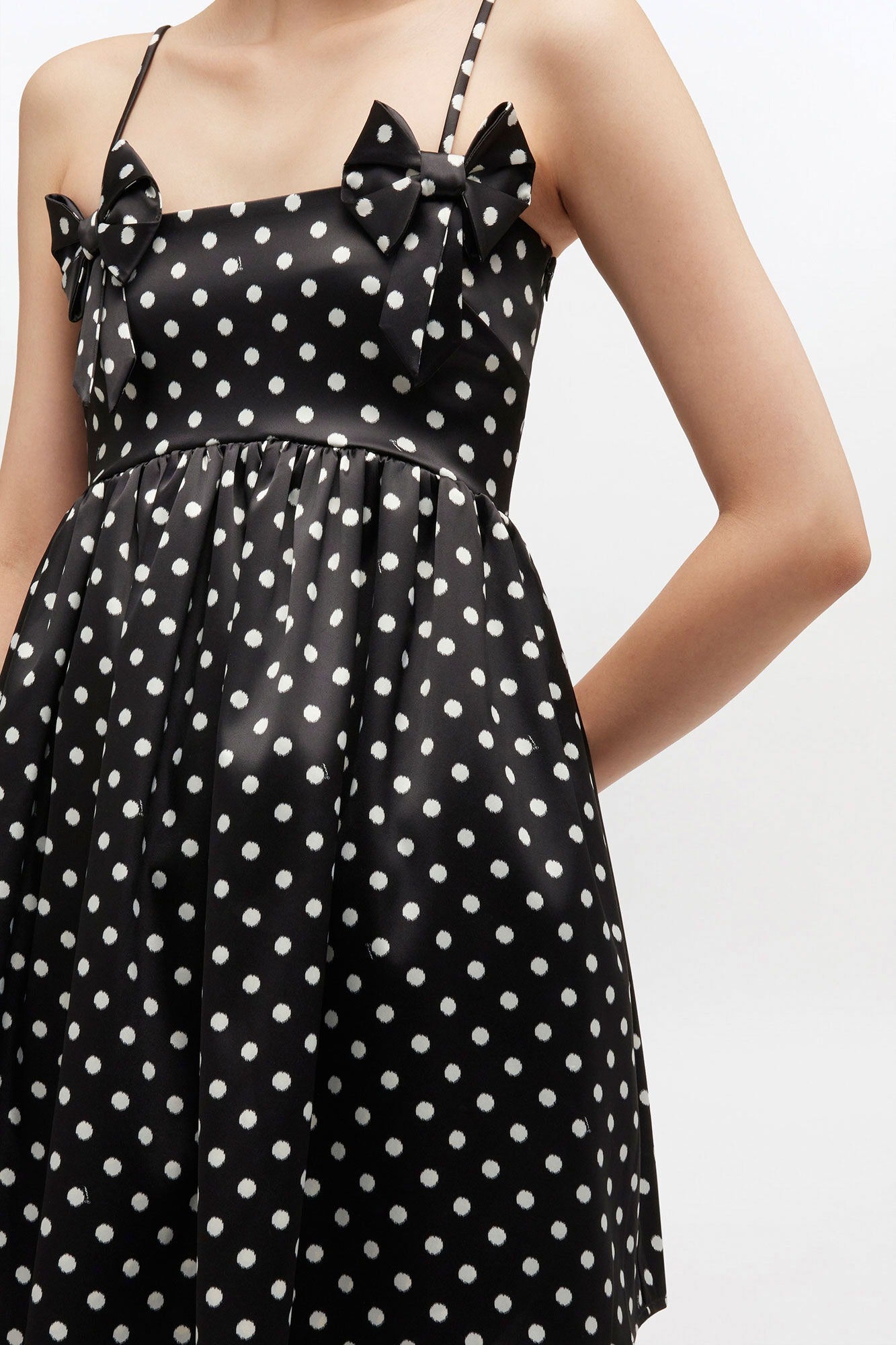 Ganni Printed Polka-Dot Satin Mini Dress in Black
