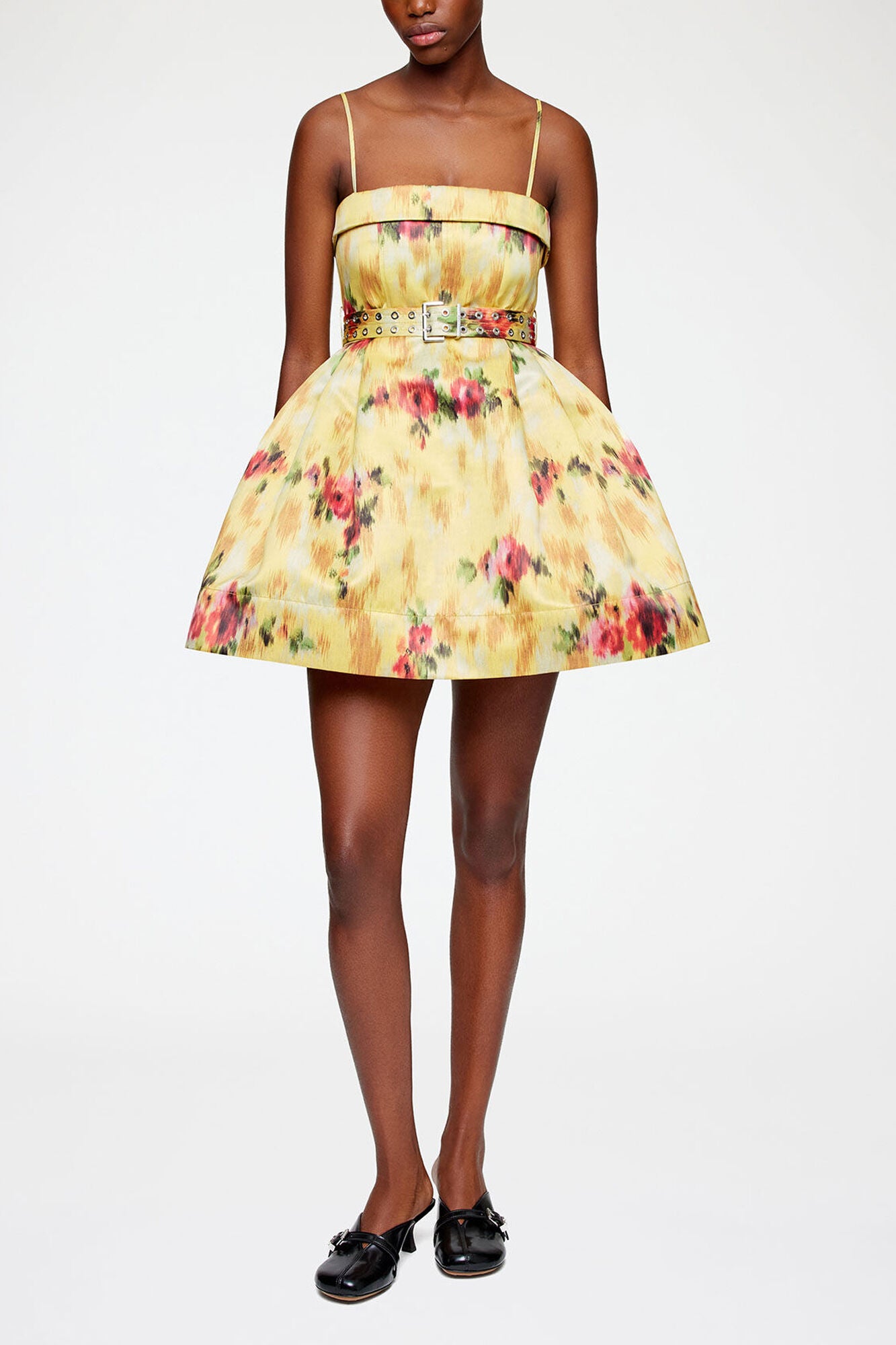 Ganni Printed Duchesse Satin Bubble Mini Dress in Aurora