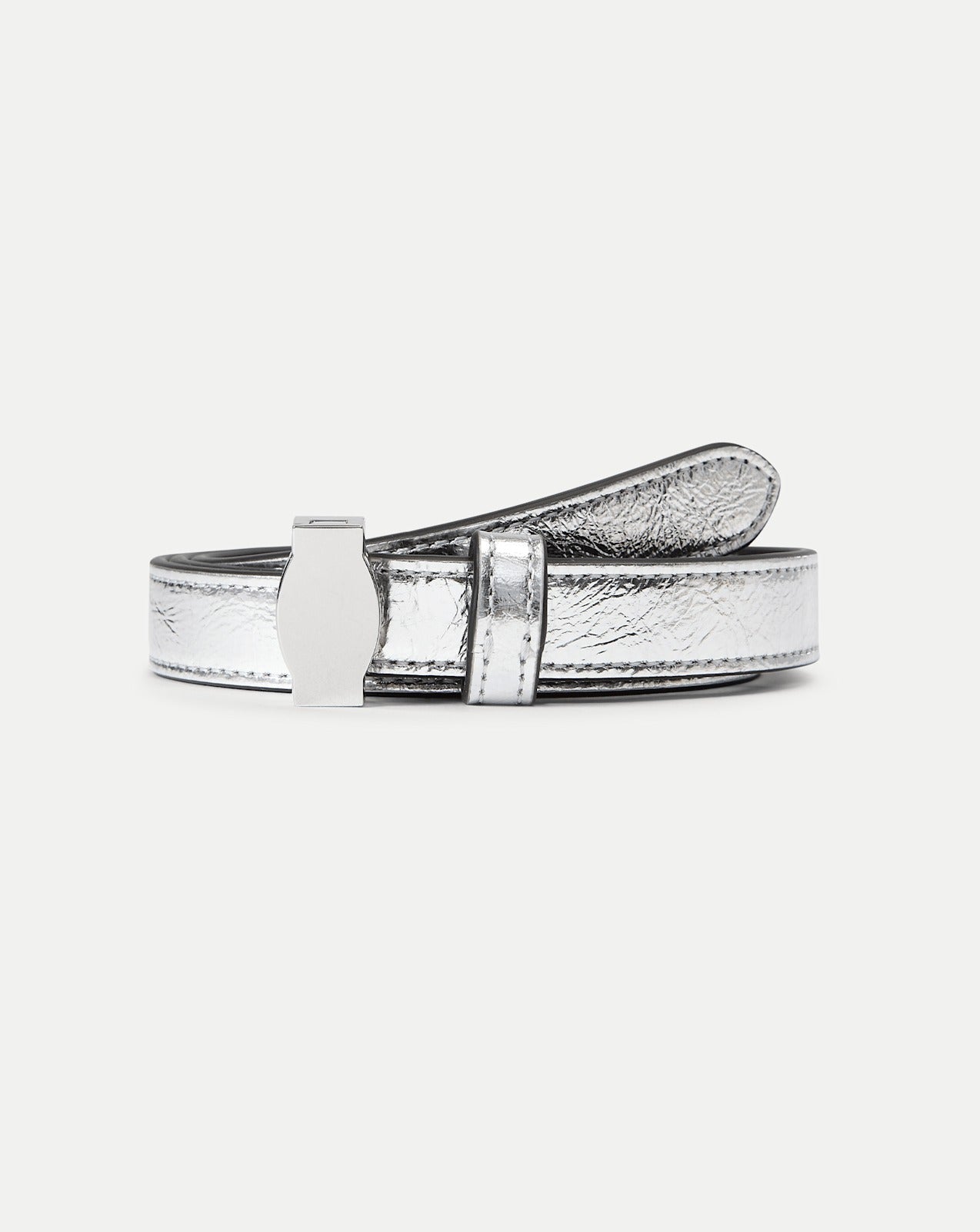 Veronica Beard Crinkle Leather Dash Belt in Silver