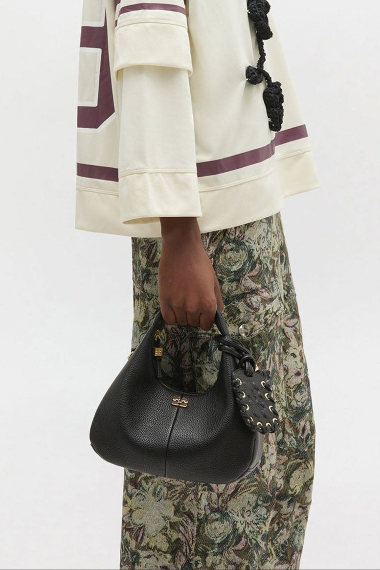 Ganni Mini Hobo Bag Grained in Black