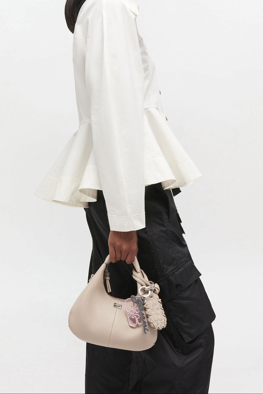 Ganni Mini Hobo Bag in White Pepper