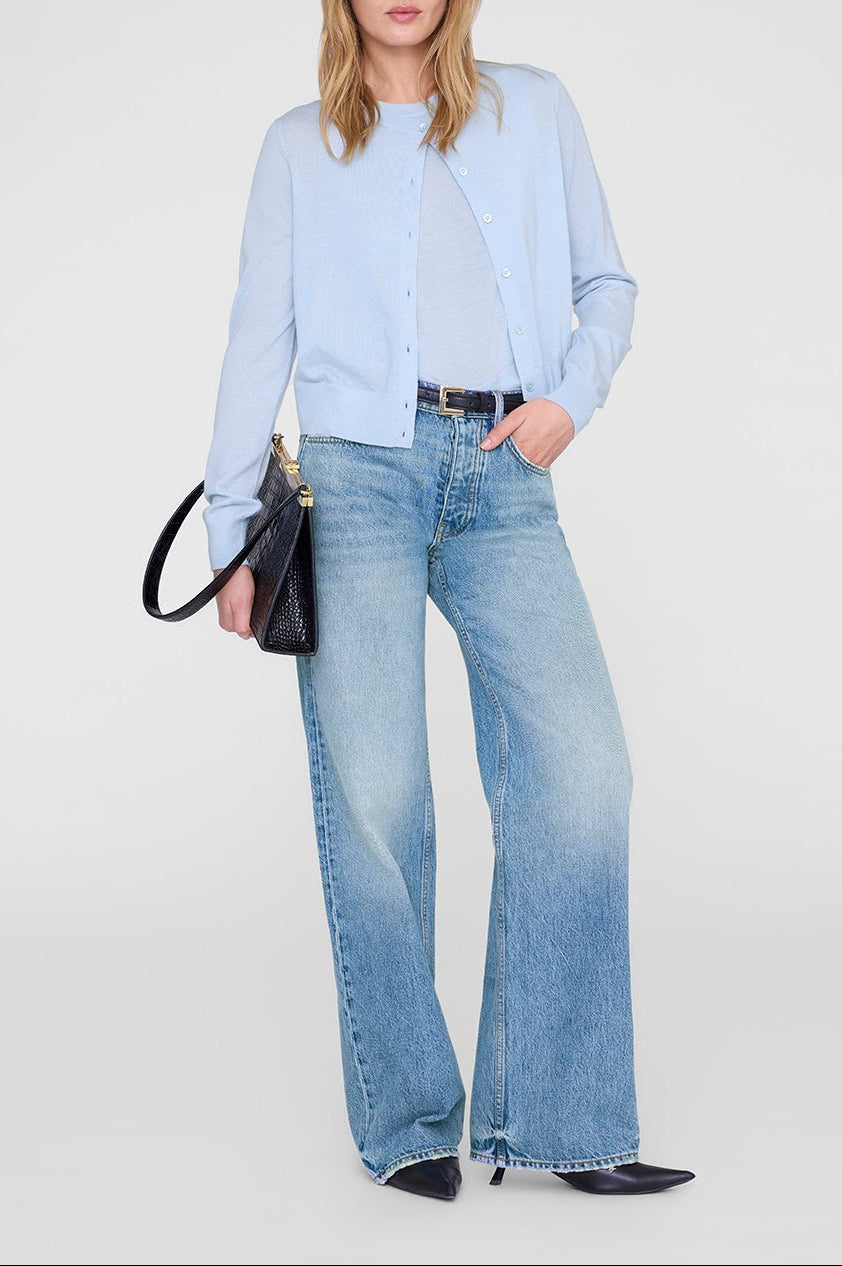 Anine Bing Moni Crop Cardigan in Pale Light Blue