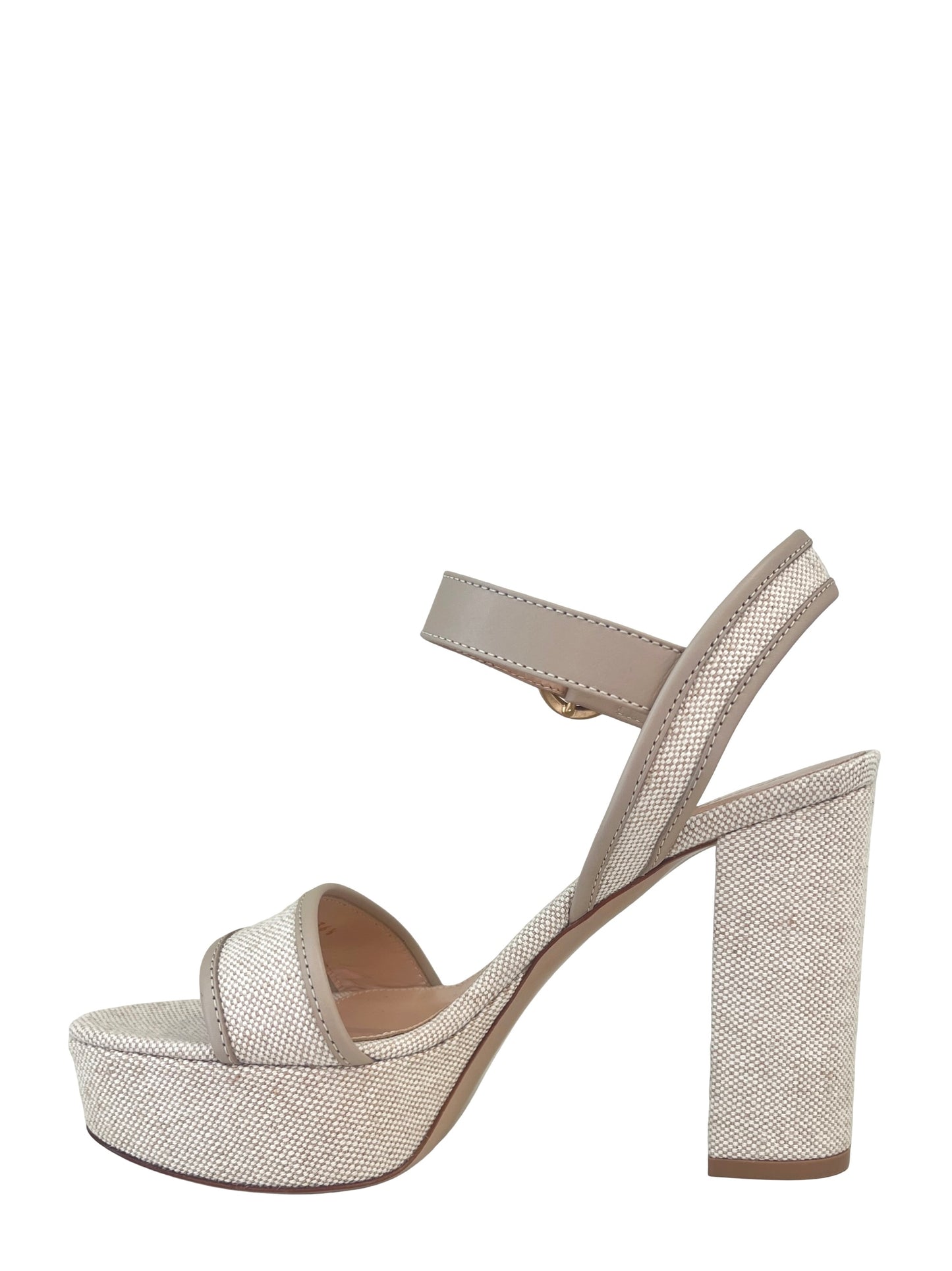 Gianvito Rossi Canvas Platform Heel Sandals in Sand + Natural