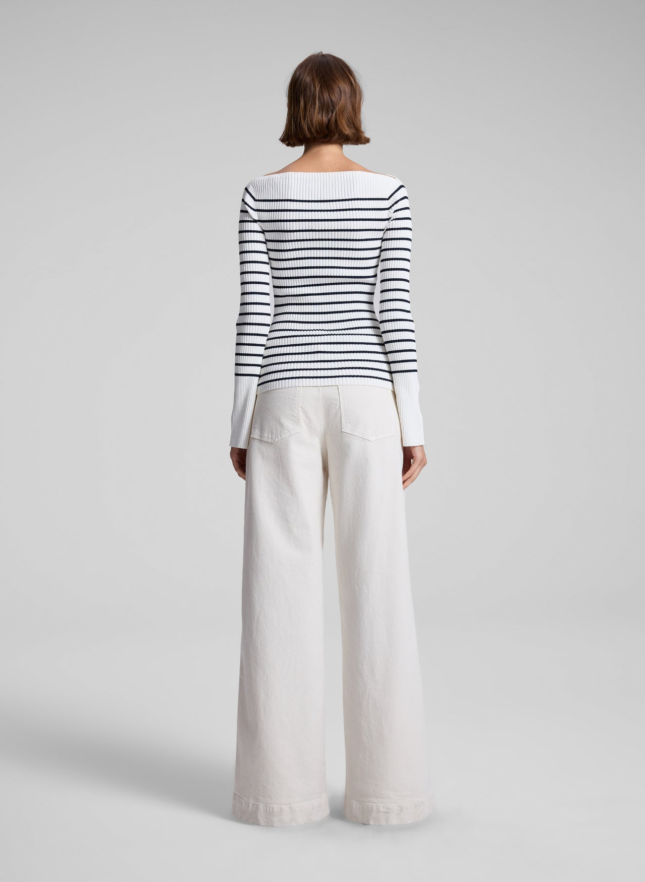 A.L.C. Anya Striped Knit Top in Off White/Dark Sapphire
