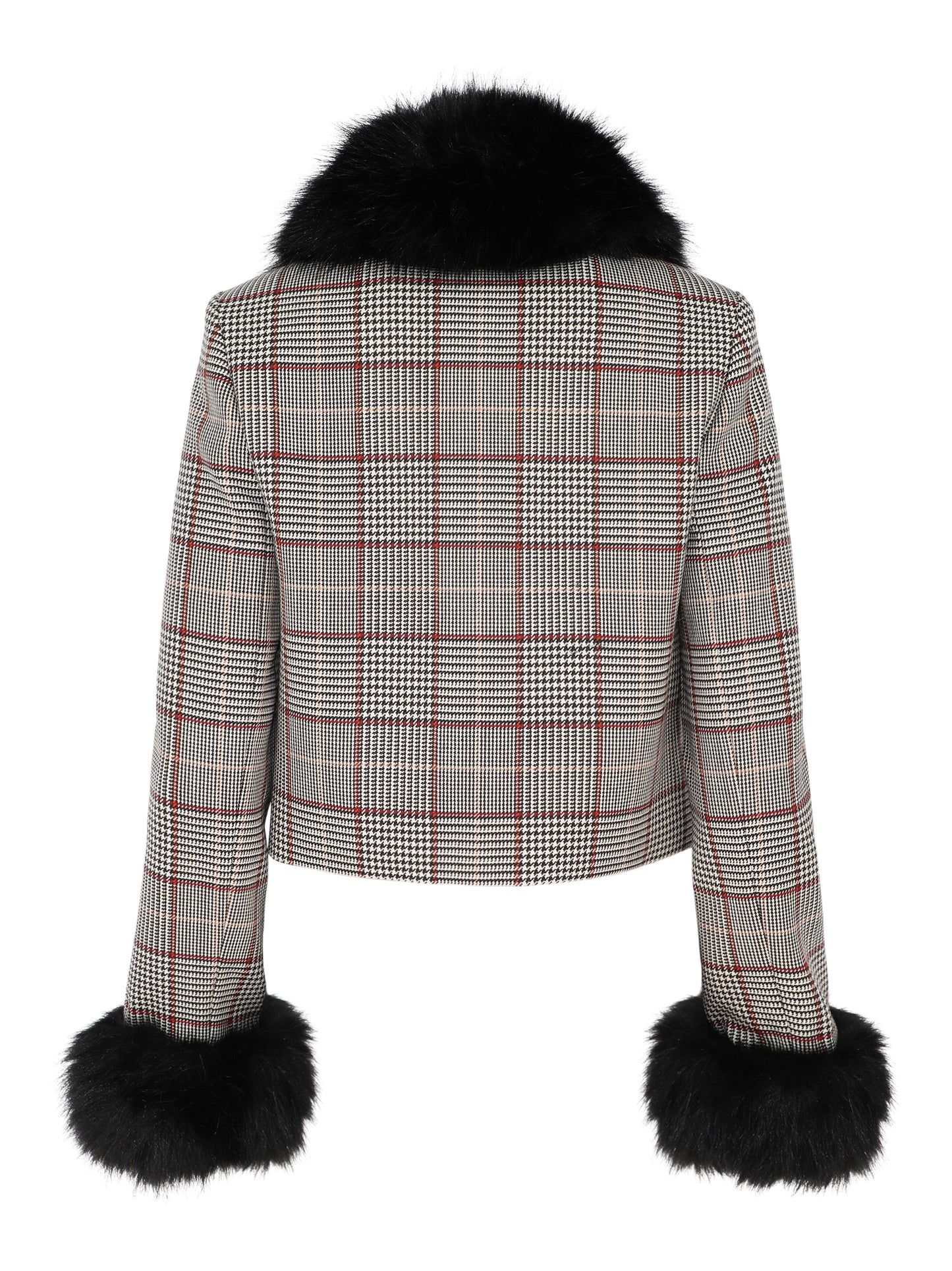 Self-Portrait Brown Check Fur Cuff Jacket